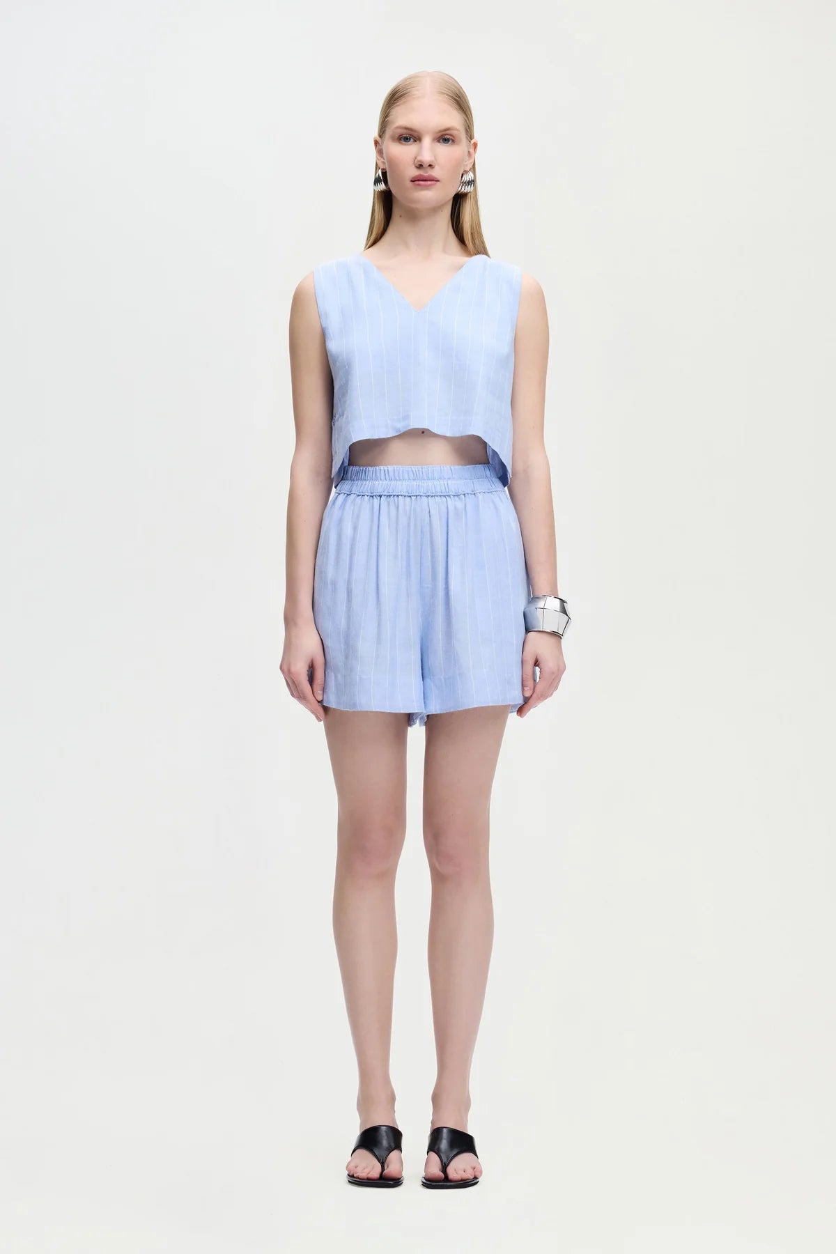 Striped Linen Blend Shorts