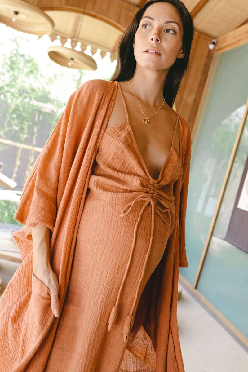 Dao Robe + Virgo Slip Set in Coral