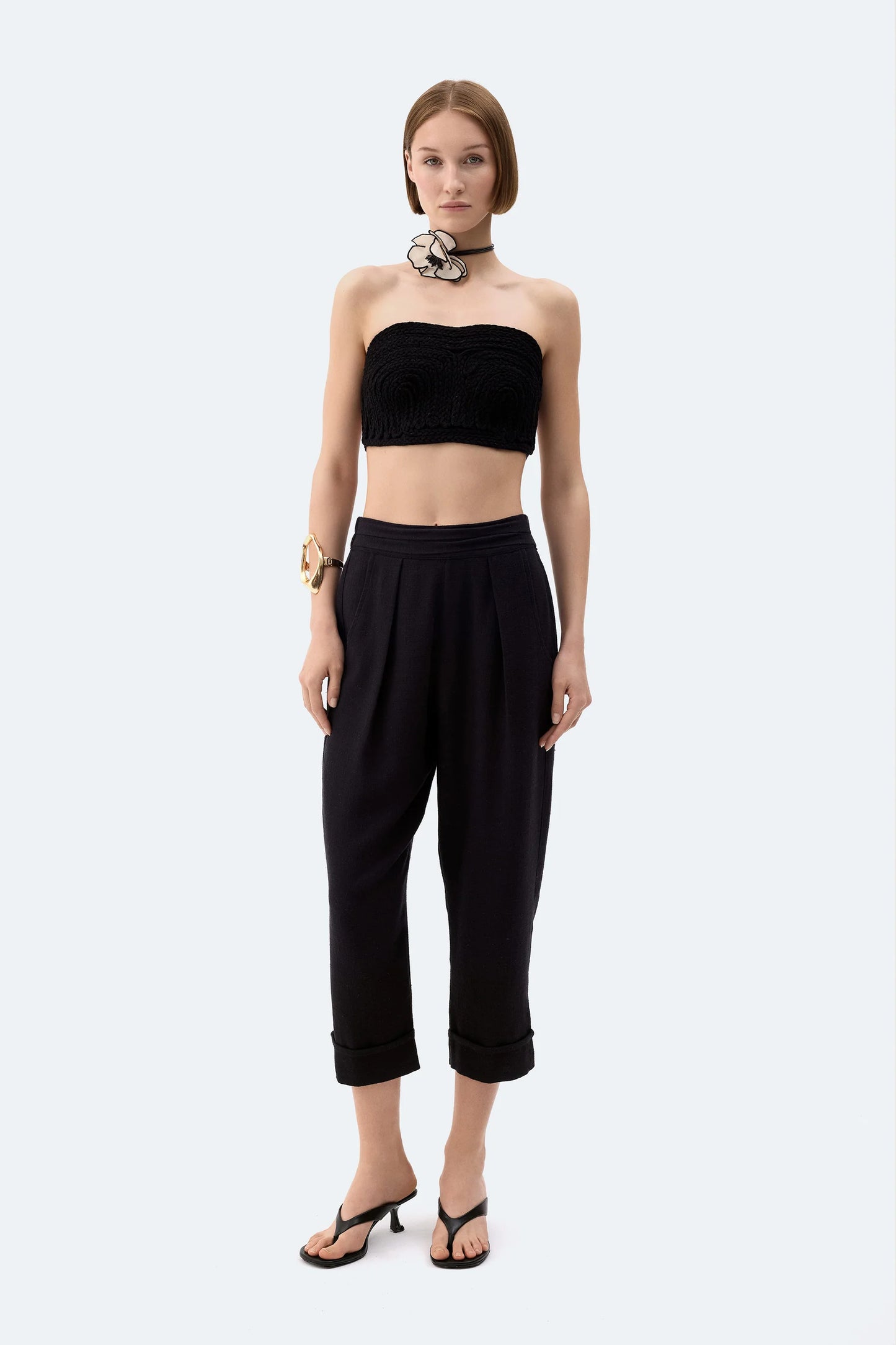 Black Linen Pleated Pants