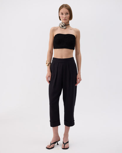 Black Linen Textured Top