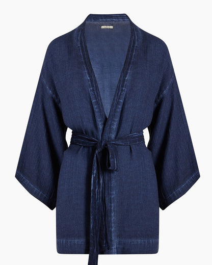 Linen Navy Short Kimono