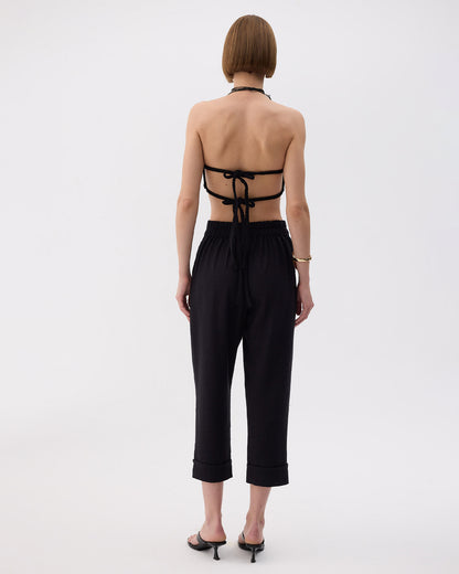 Black Linen Textured Top