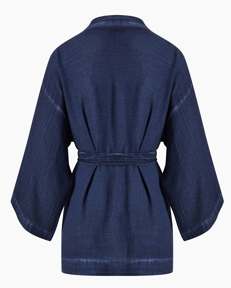 Linen Navy Short Kimono