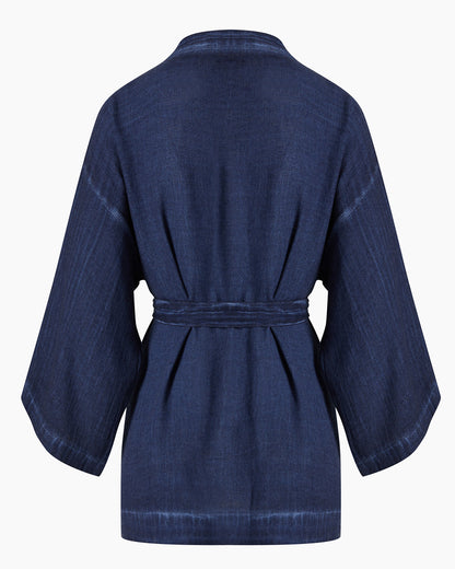 Linen Navy Short Kimono