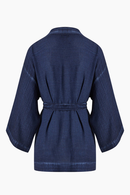 Linen Navy Short Kimono