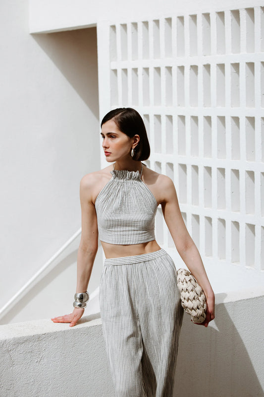 Striped Linen Halter Neck Blouse