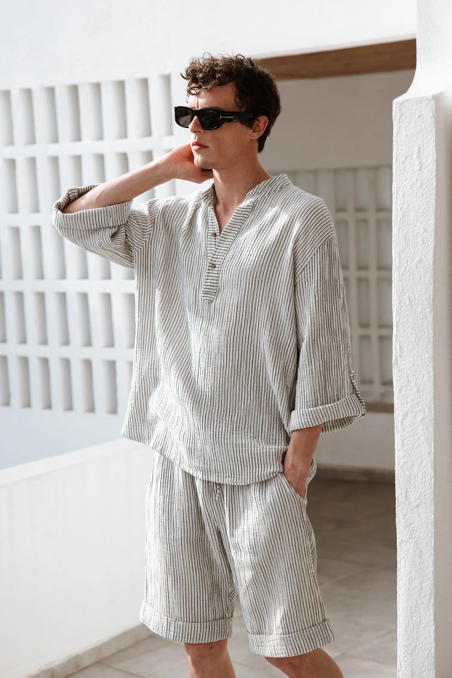 Men's Striped Linen Short