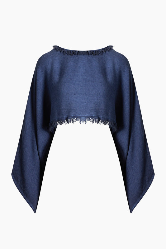 Linen Navy Crop Blouse
