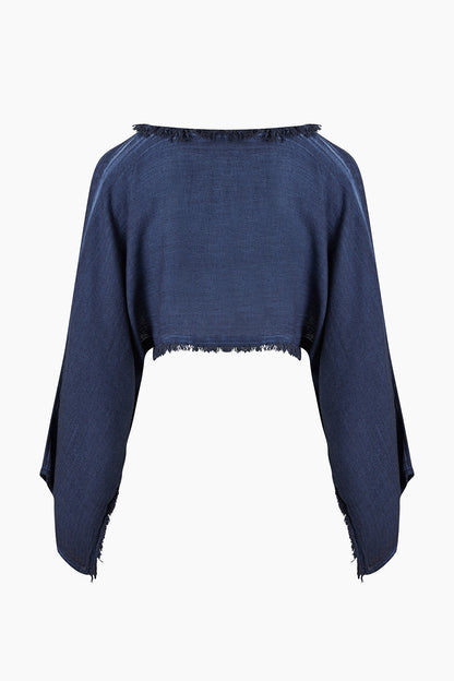 Linen Navy Crop Blouse