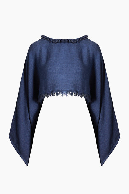 Linen Navy Crop Blouse