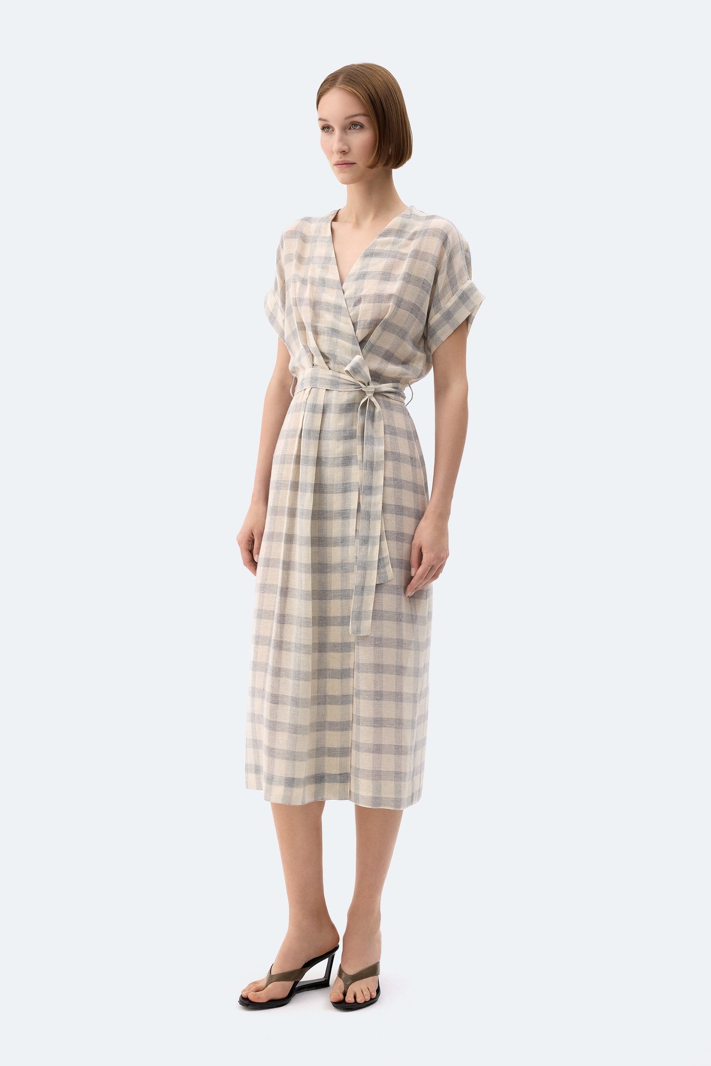 Grey Plaid Wrap Dress