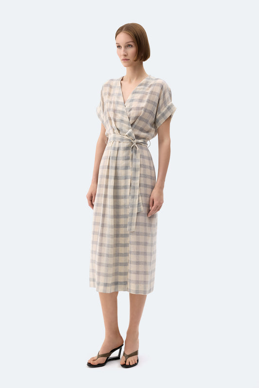Grey Plaid Wrap Dress