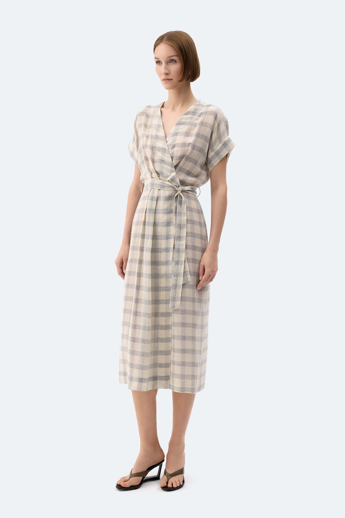 Gray Plaid Wrap Dress