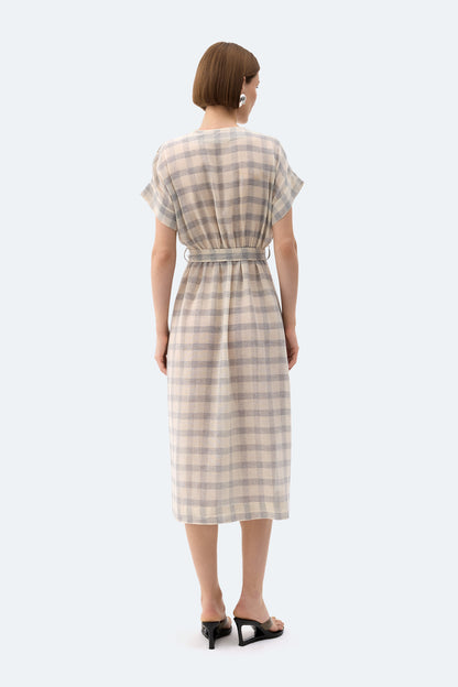 Grey Plaid Wrap Dress