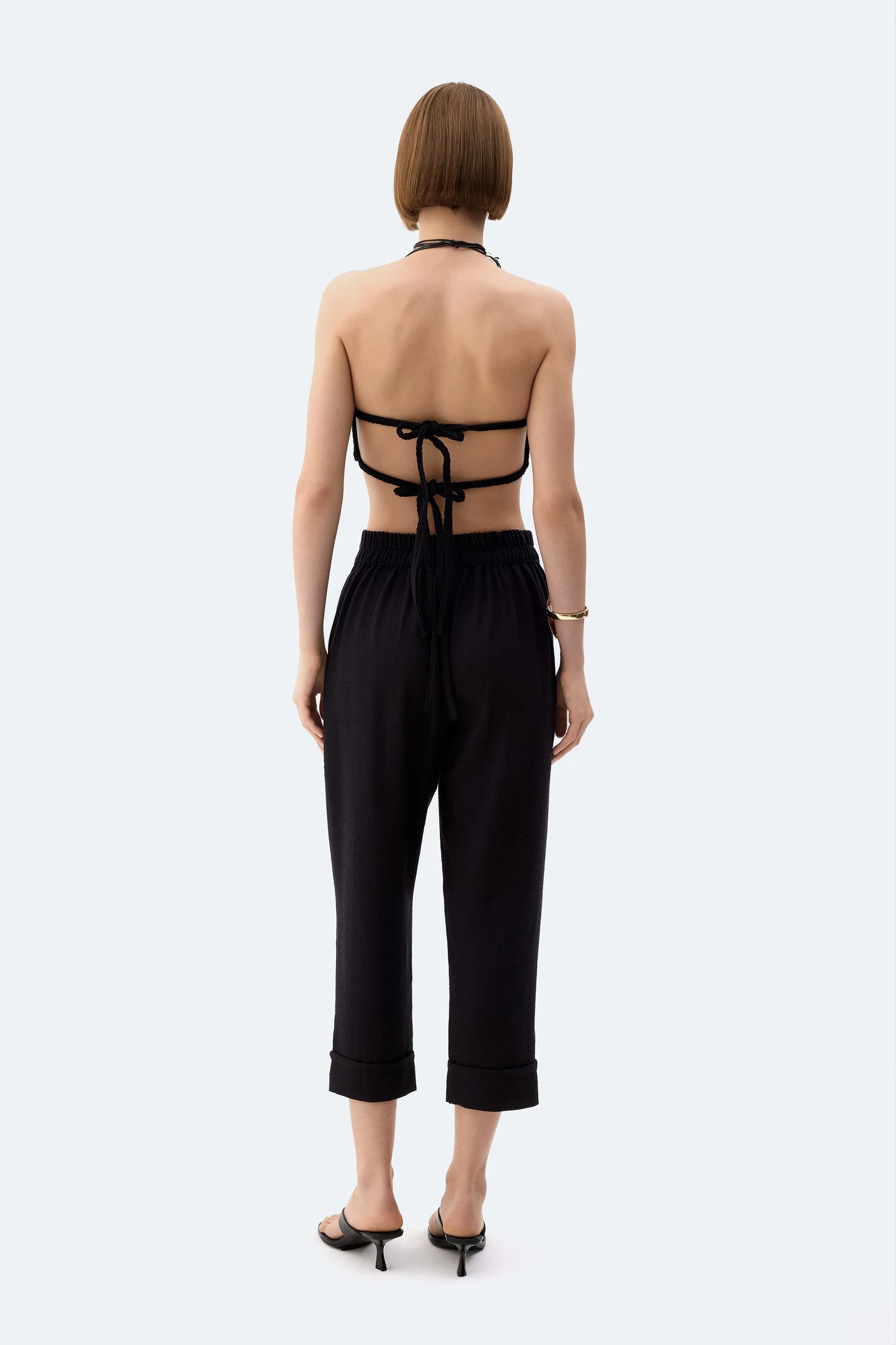 Black Linen Pleated Pants