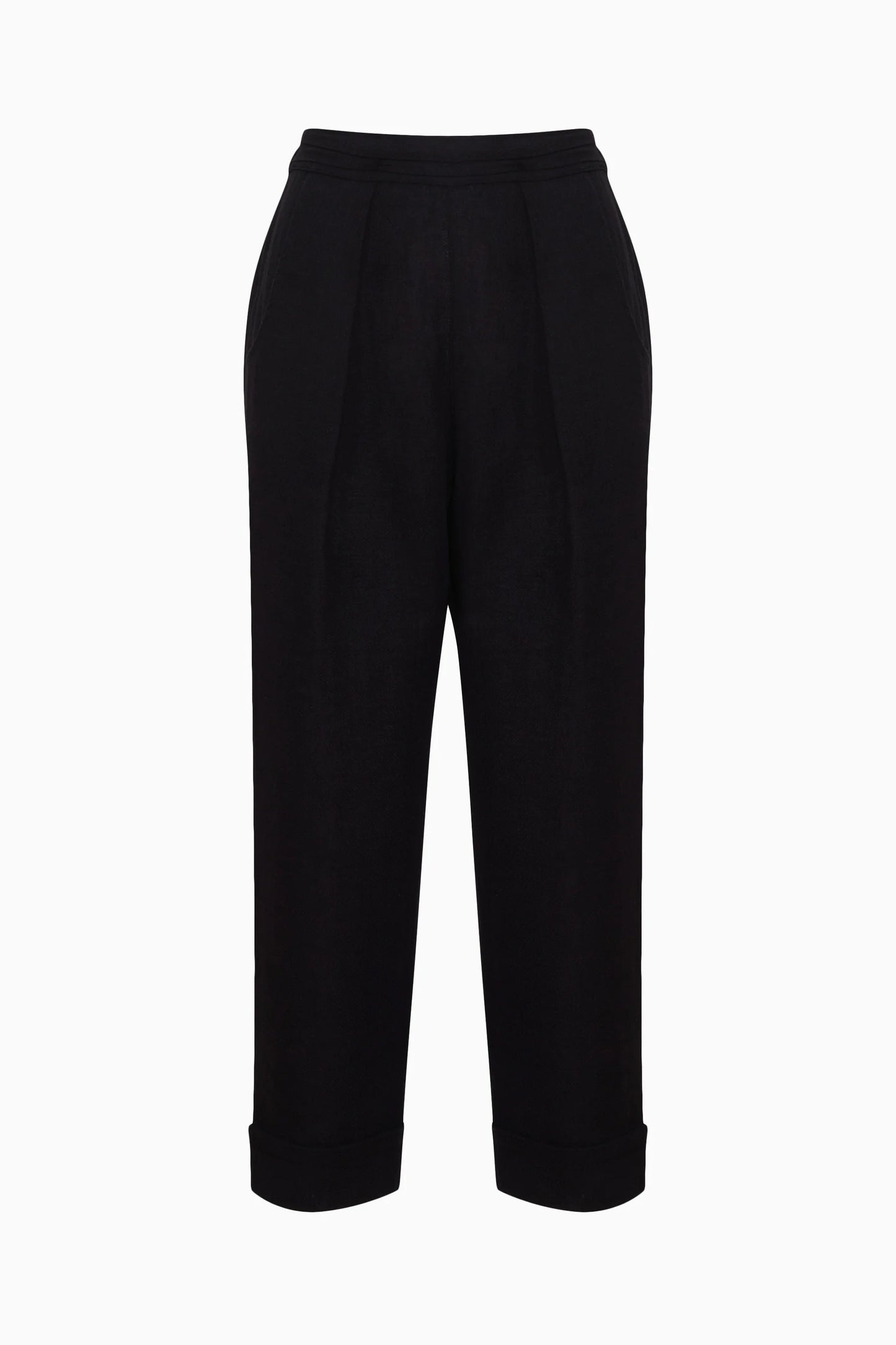 Black Linen Pleated Pants