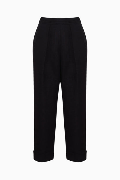 Black Linen Pleated Pants