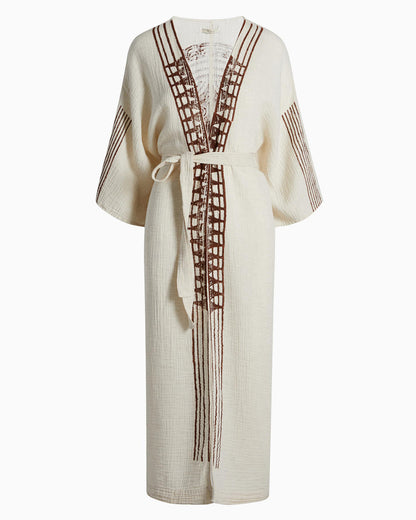 Crinkle Brown Printed Kimono