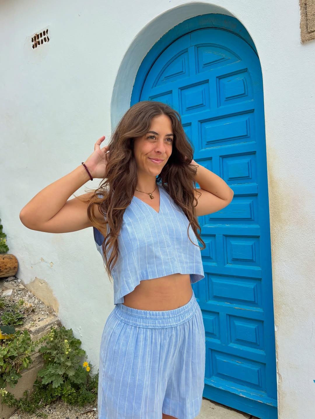 Striped Linen Blend Shorts