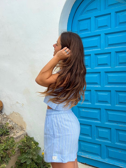 Striped Linen Blend Shorts
