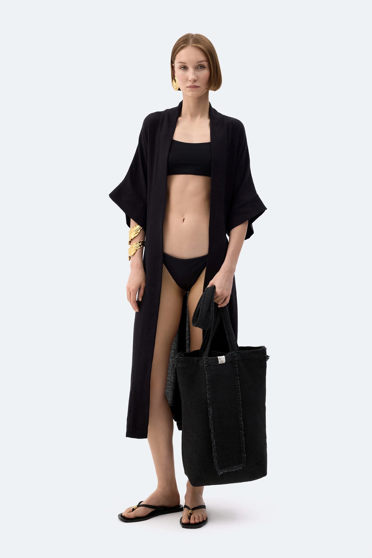 Black Linen Kimono