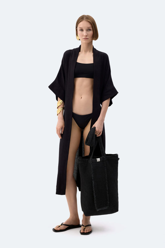 Black Linen Kimono