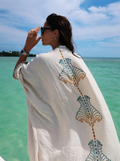 Crinkle Blue Yellow Kimono