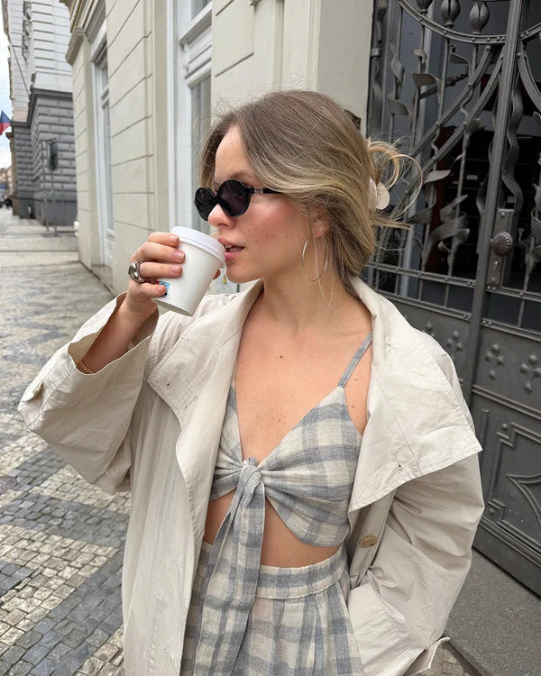 Grey Plaid Bra